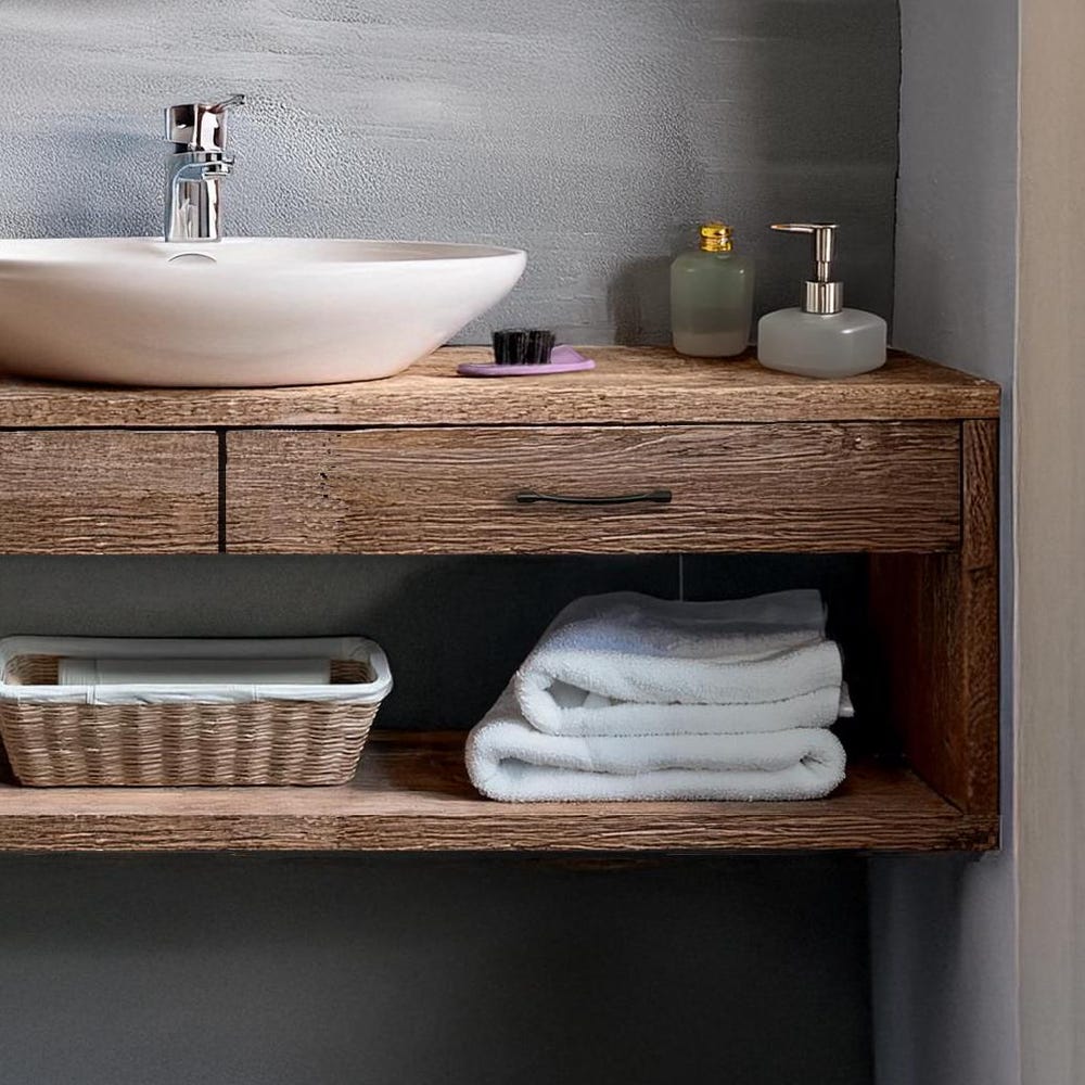 Wooden Floating Bathroom Vanity Farmhouse Style Sink Shelf with with drawer Handcrafted cabinet table Handmade Rustic countertop table decor