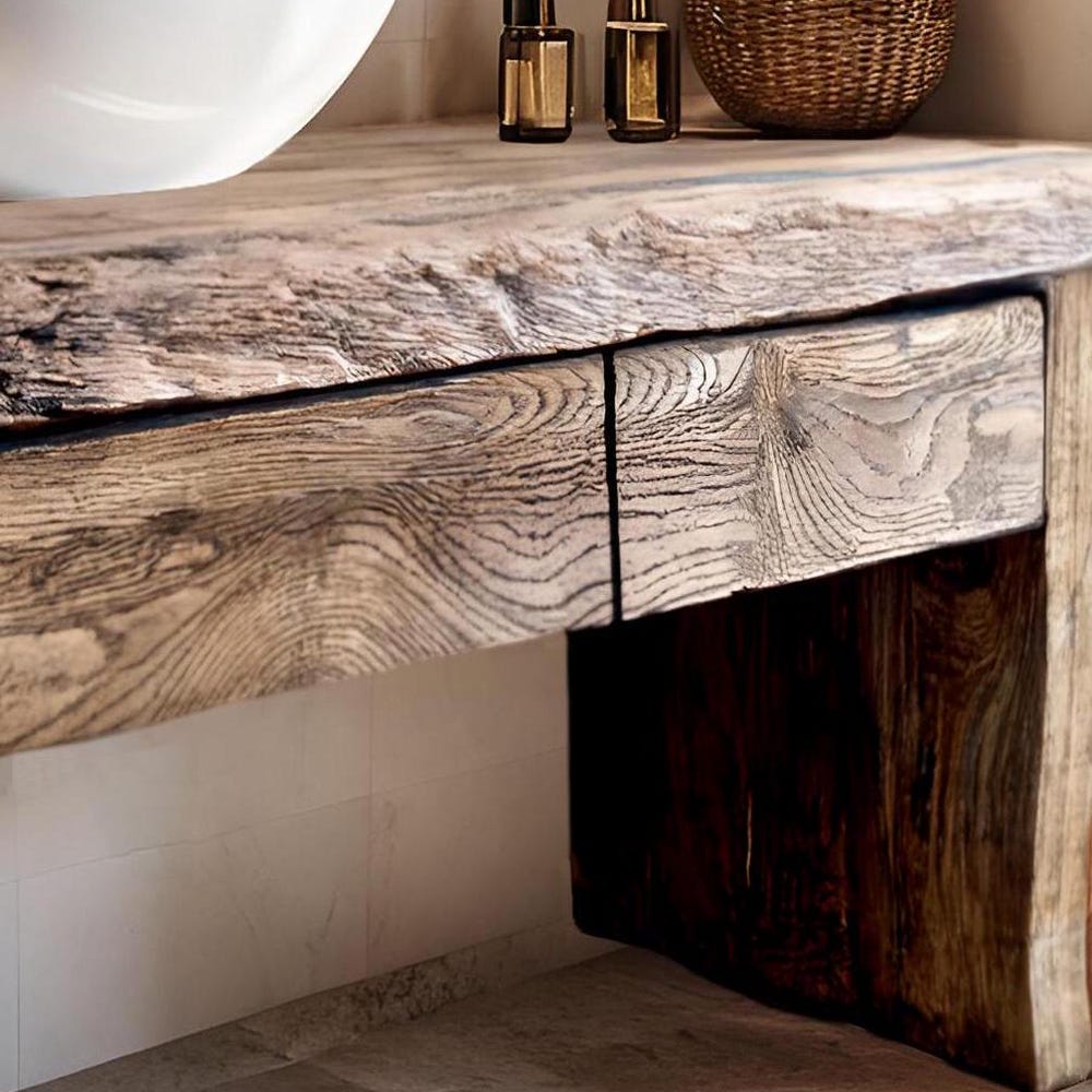 Custom Handmade Rustic Wooden Bathroom Vanity - Farmhouse Style Sink Shelf with Live Edge Reclaimed Handcrafted cabinet Wood Country Style