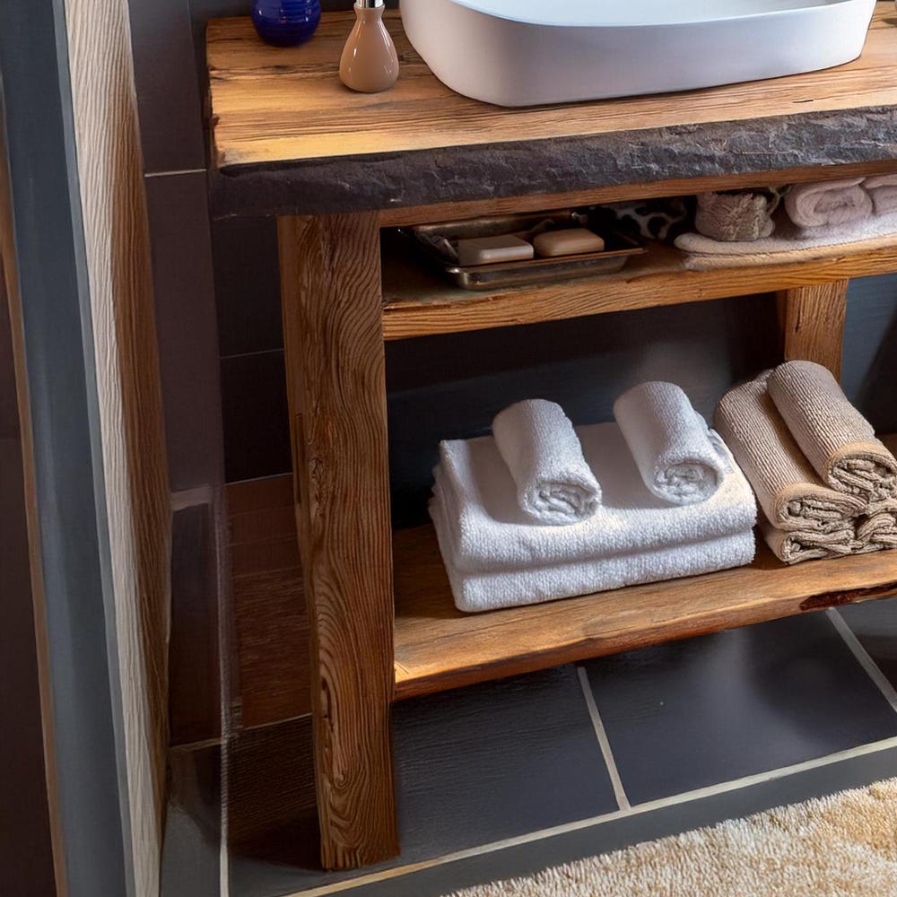 Custom Handmade Rustic Wooden Bathroom Vanity - Farmhouse Style Sink Shelf with Live Edge Reclaimed Handcrafted cabinet Wood Country Style