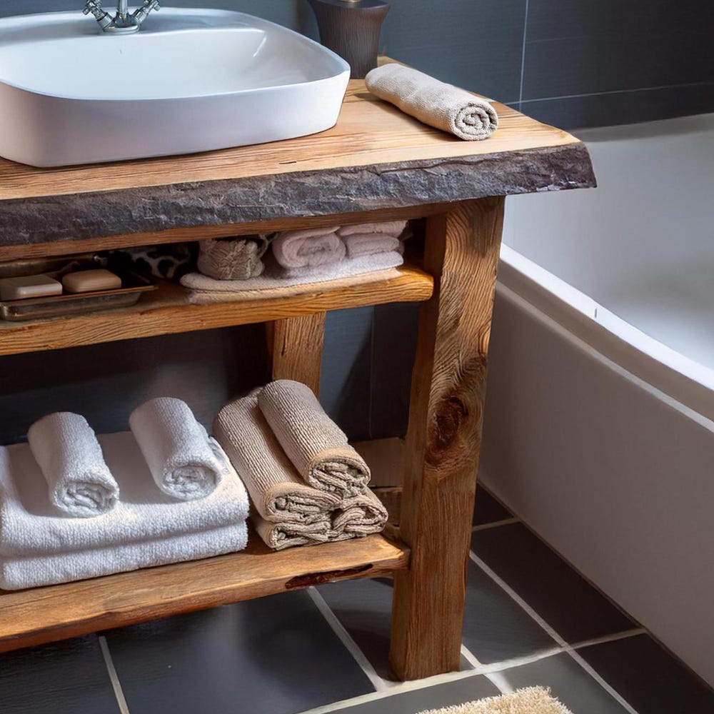Custom Handmade Rustic Wooden Bathroom Vanity - Farmhouse Style Sink Shelf with Live Edge Reclaimed Handcrafted cabinet Wood Country Style