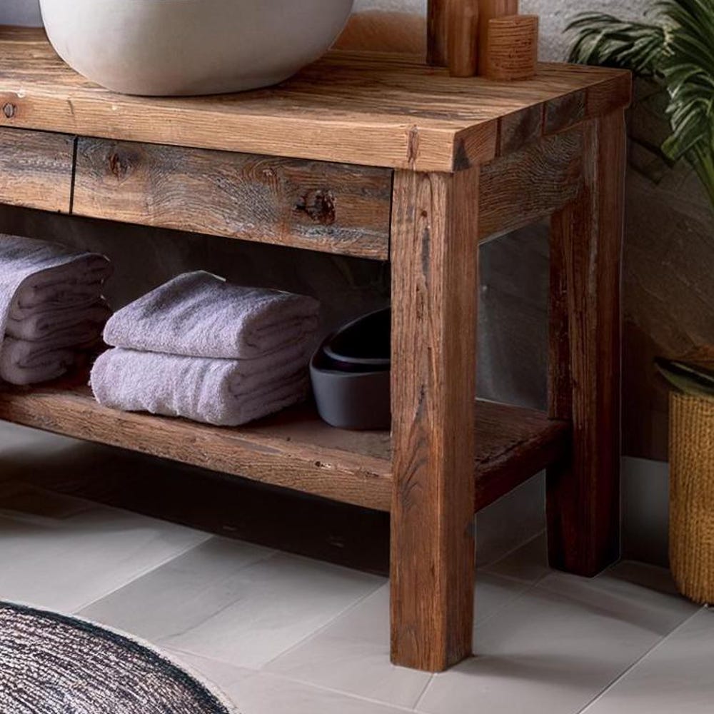 Custom Handmade Rustic Wooden Bathroom Vanity - Farmhouse Style Sink Shelf with Live Edge Reclaimed Handcrafted cabinet Wood Country Style