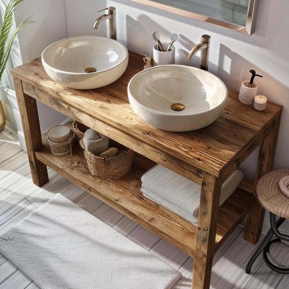 Rustic Wood Bathroom Vanity Custom Natural Bathroom Sink Vanity, Handmade Single Sink Vanity with Reclaimed Wood