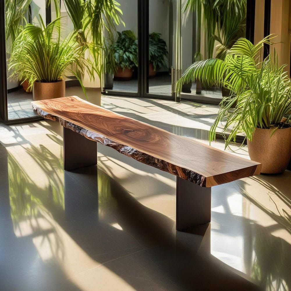 Walnut Live Edge Bench, Rustic Live Edge Bench, Entryway Bench, Live Edge Bench, Hallway Bench