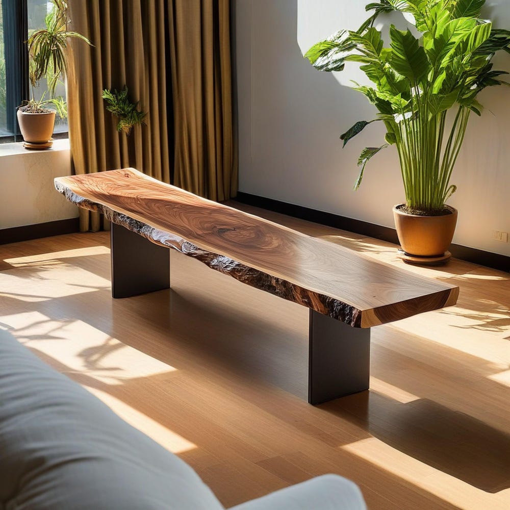 Walnut Live Edge Bench, Rustic Live Edge Bench, Entryway Bench, Live Edge Bench, Hallway Bench