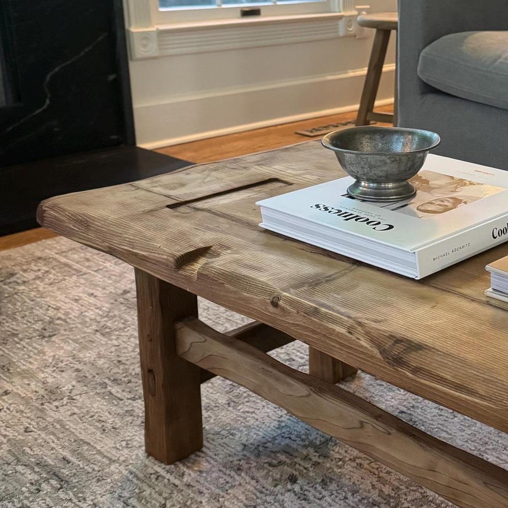 Custom Handmade Rustic Wooden Coffee Table - Farmhouse Style natural Live Edge Reclaimed Handcrafted solid rectangular wood table home decor