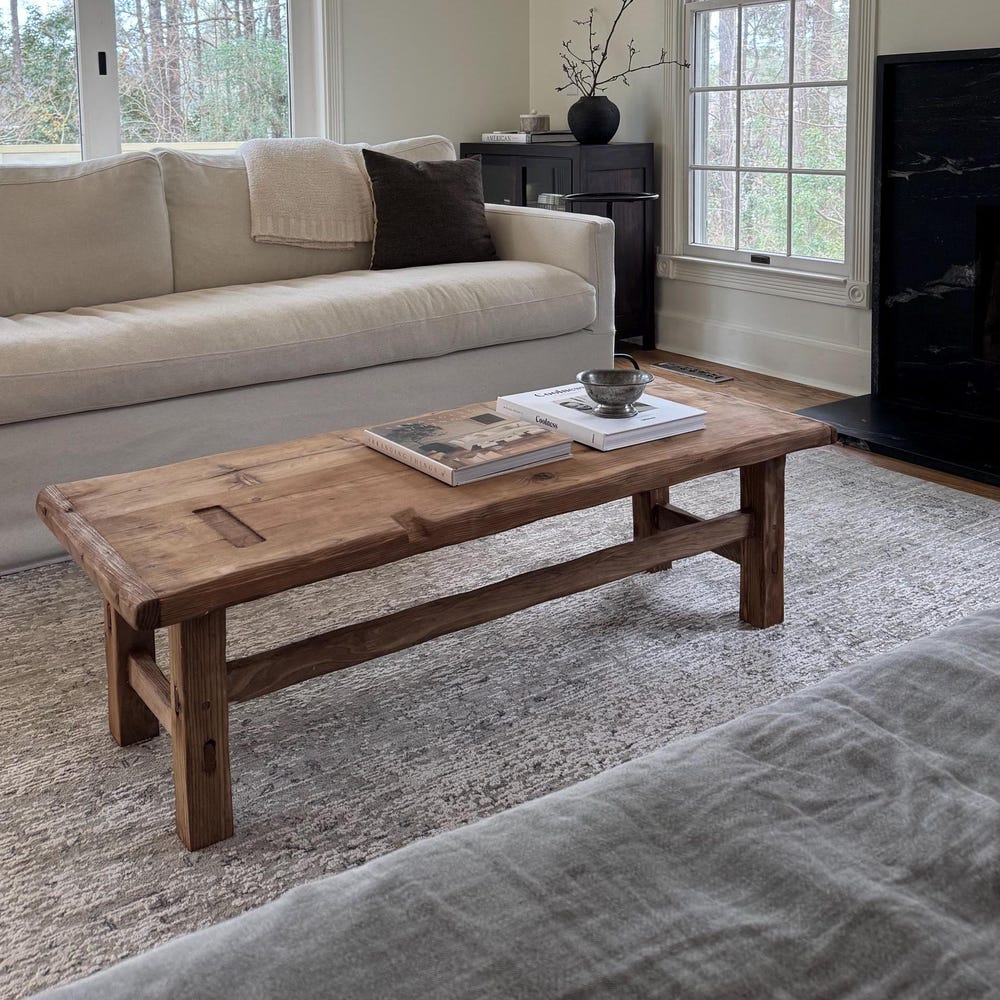 Custom Handmade Rustic Wooden Coffee Table - Farmhouse Style natural Live Edge Reclaimed Handcrafted solid rectangular wood table home decor