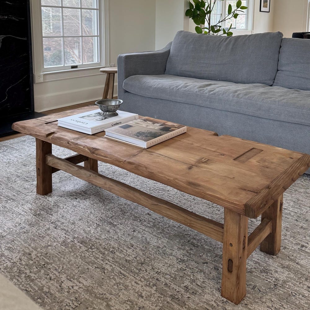 Custom Handmade Rustic Wooden Coffee Table - Farmhouse Style natural Live Edge Reclaimed Handcrafted solid rectangular wood table home decor