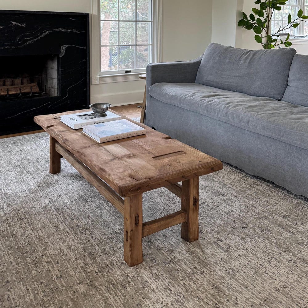 Custom Handmade Rustic Wooden Coffee Table - Farmhouse Style natural Live Edge Reclaimed Handcrafted solid rectangular wood table home decor
