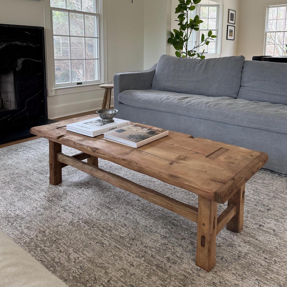 Custom Handmade Rustic Wooden Coffee Table - Farmhouse Style natural Live Edge Reclaimed Handcrafted solid rectangular wood table home decor