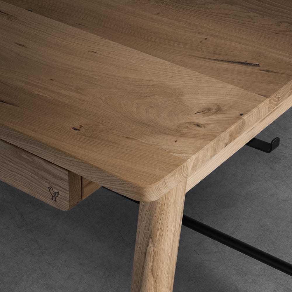 Computer Desk Yotsa with Wide Drawer Oak Wooden Table Unique Solid Oak Wood Scandinavian Furniture Executive Oak Mid Century Modern Table
