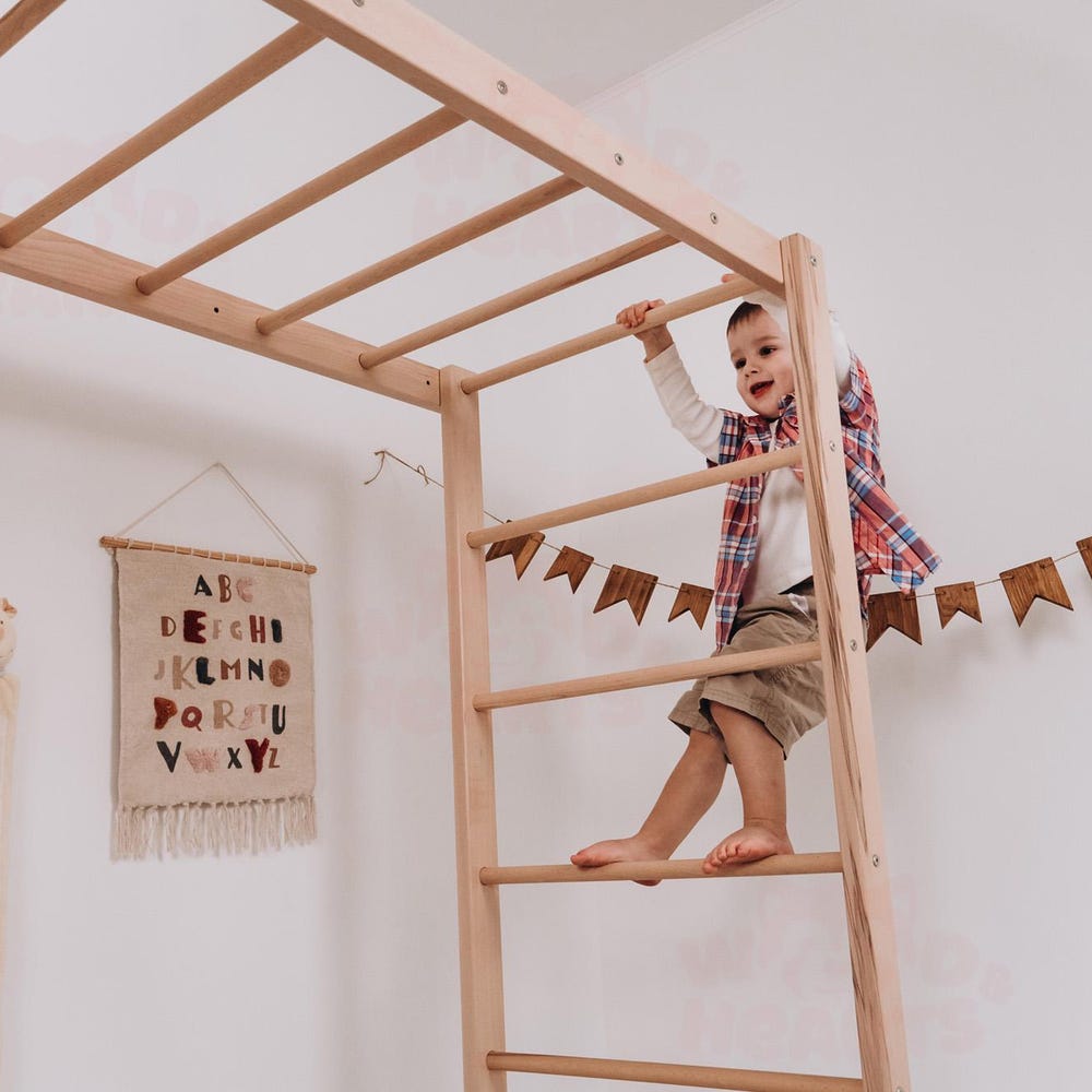 78x90" Up to 8 Years Climbing Triangle Circle Teepee Playhouse with Montessori Climber Ladder & Optional Gymnastics Waldorf Accessories