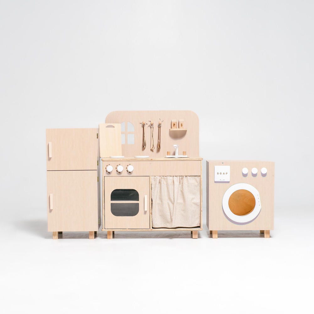 Wooden Montessori Kids Kitchen Playset - Imagination Station for Little Cooks, Christmas Gift Toddler Girl, First Birthday, Pretend Play Set