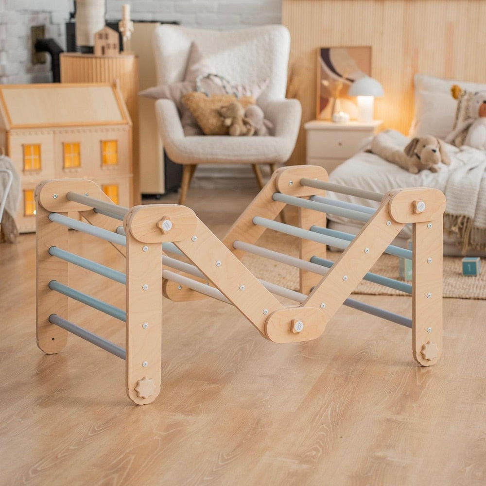 BLUE CLIMBER, modifiable triangle, Montessori, climbing, toddler triangle, climbing triangle, transformable triangle.