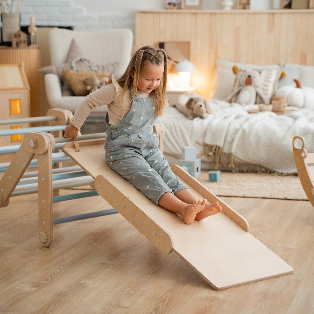 BLUE CLIMBER, modifiable triangle, Montessori, climbing, toddler triangle, climbing triangle, transformable triangle.