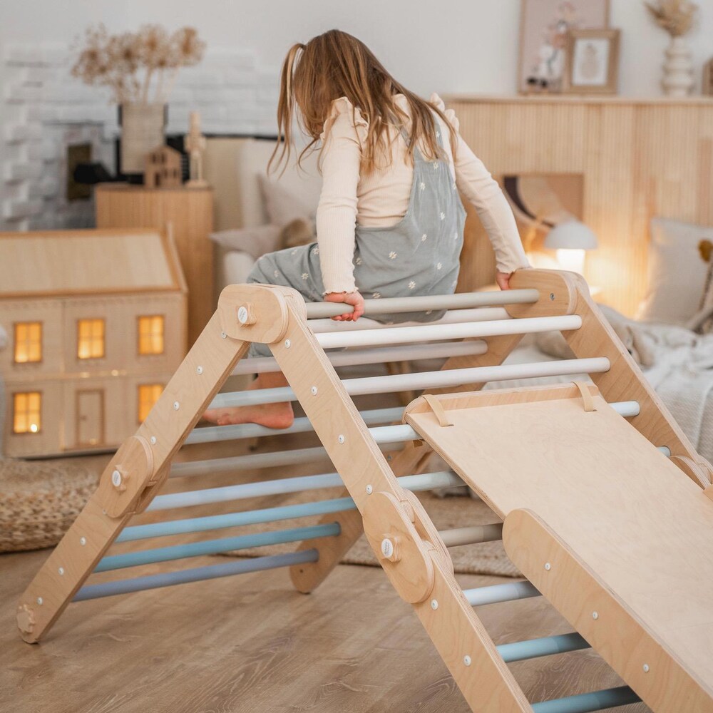 BLUE CLIMBER, modifiable triangle, Montessori, climbing, toddler triangle, climbing triangle, transformable triangle.