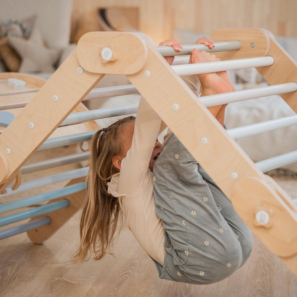 BLUE CLIMBER, modifiable triangle, Montessori, climbing, toddler triangle, climbing triangle, transformable triangle.