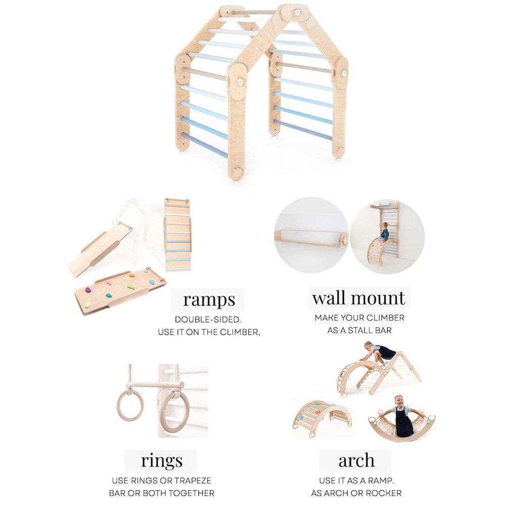 BLUE CLIMBER, modifiable triangle, Montessori, climbing, toddler triangle, climbing triangle, transformable triangle.