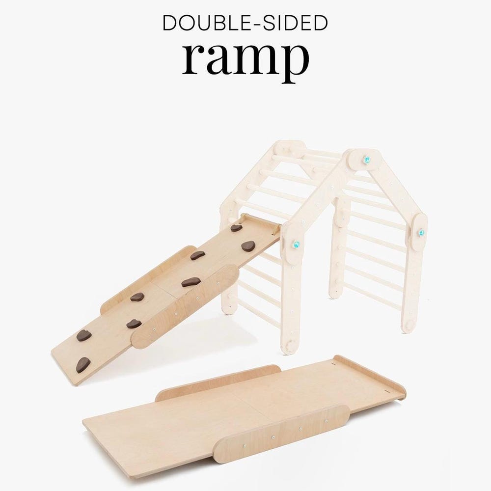 DARKWOOD CLIMBER with two darkwood ramps, wooden gymnastic complex, transformable triangle, Montessori ramps, climbing Gym.
