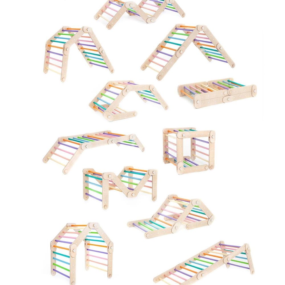 colored climber with two colored ramps, climbing triangle, Montessori climbing gym