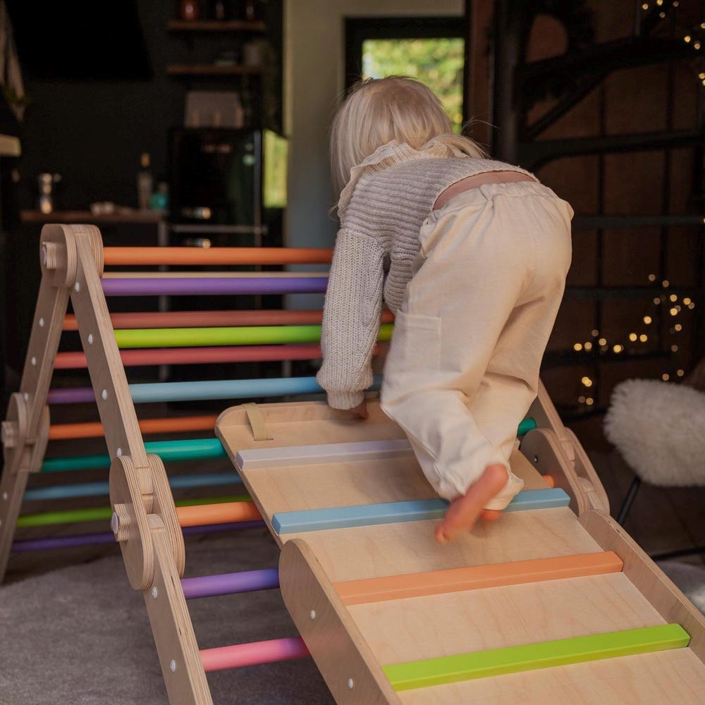 COLORED CLIMBER, with ramp, transformable triangle, happymoon, Montessori ramp, toddler triangle, climbing triangle.