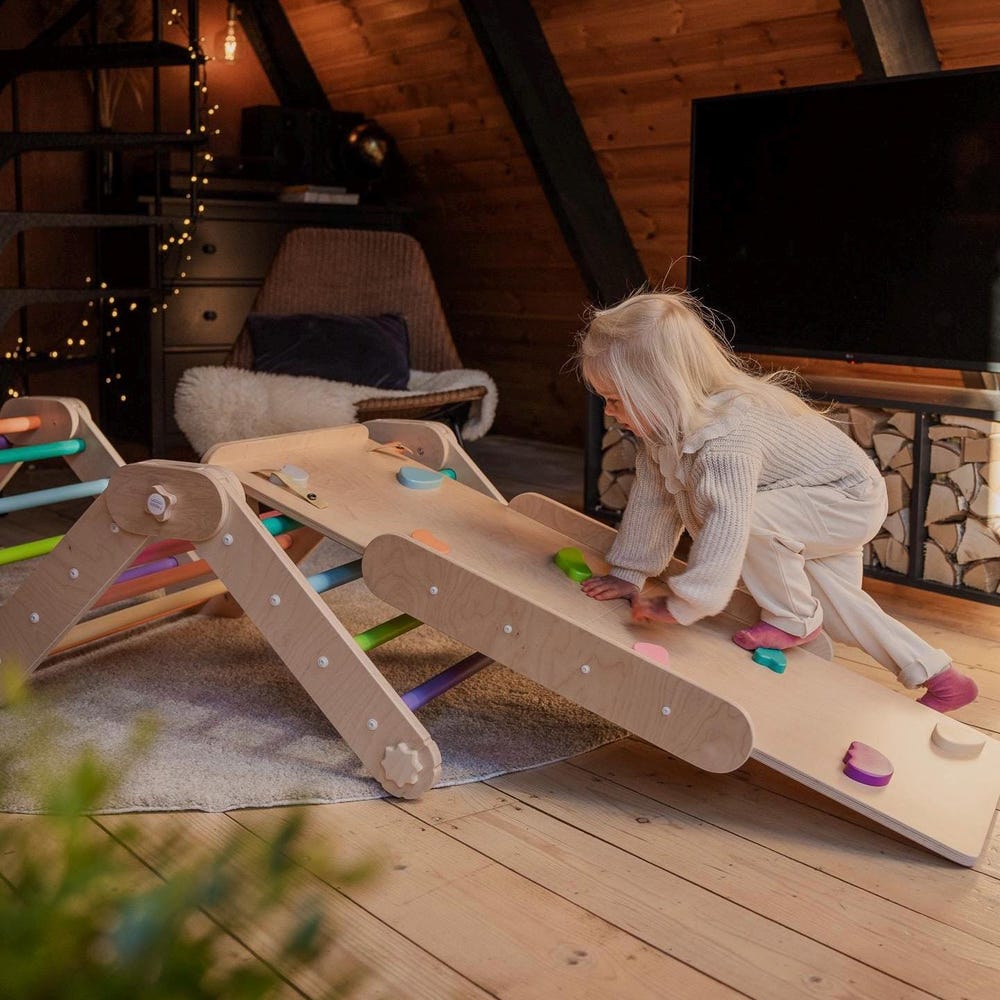 COLORED CLIMBER, with ramp, transformable triangle, happymoon, Montessori ramp, toddler triangle, climbing triangle.