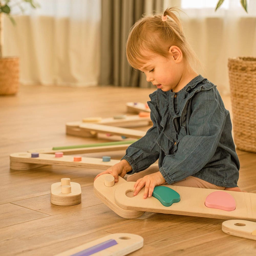 Double-sided balance beam set from 8,  wooden balance board, Montessori balance toy, toddler gift, wooden gymnastic complex, happymoon