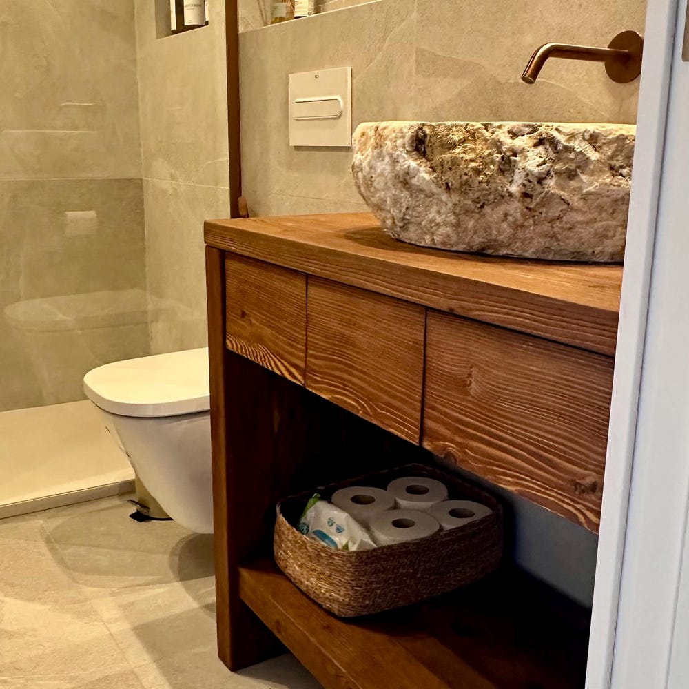 Custom Handmade Rustic Wooden Bathroom Vanity - Farmhouse Style Sink Shelf with Live Edge Reclaimed Handcrafted cabinet Wood Country Style