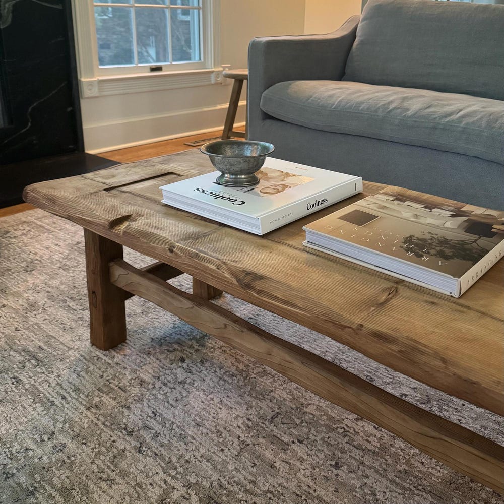 Custom Handmade Rustic Wooden Coffee Table - Farmhouse Style natural Live Edge Reclaimed Handcrafted solid rectangular wood table home decor