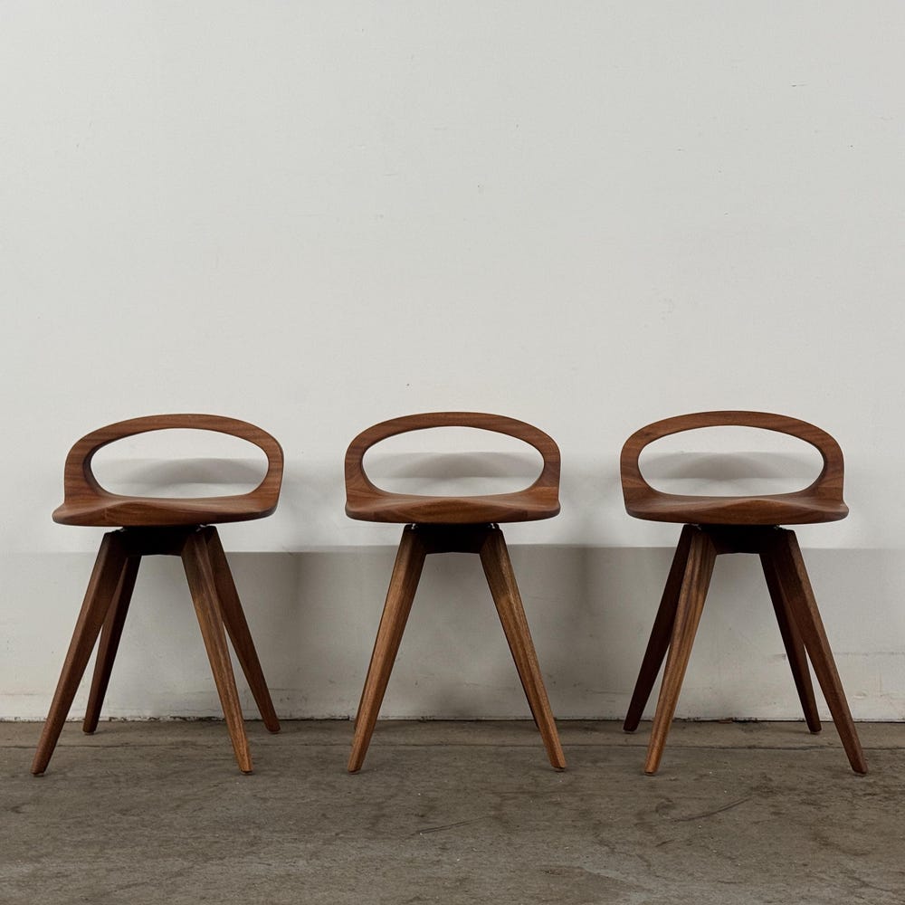 APEX Swiveling Dining Chair | Carved Seat | Mid Century Modern chair | Tractor seat chair | Kitchen Chair | Natural Finish