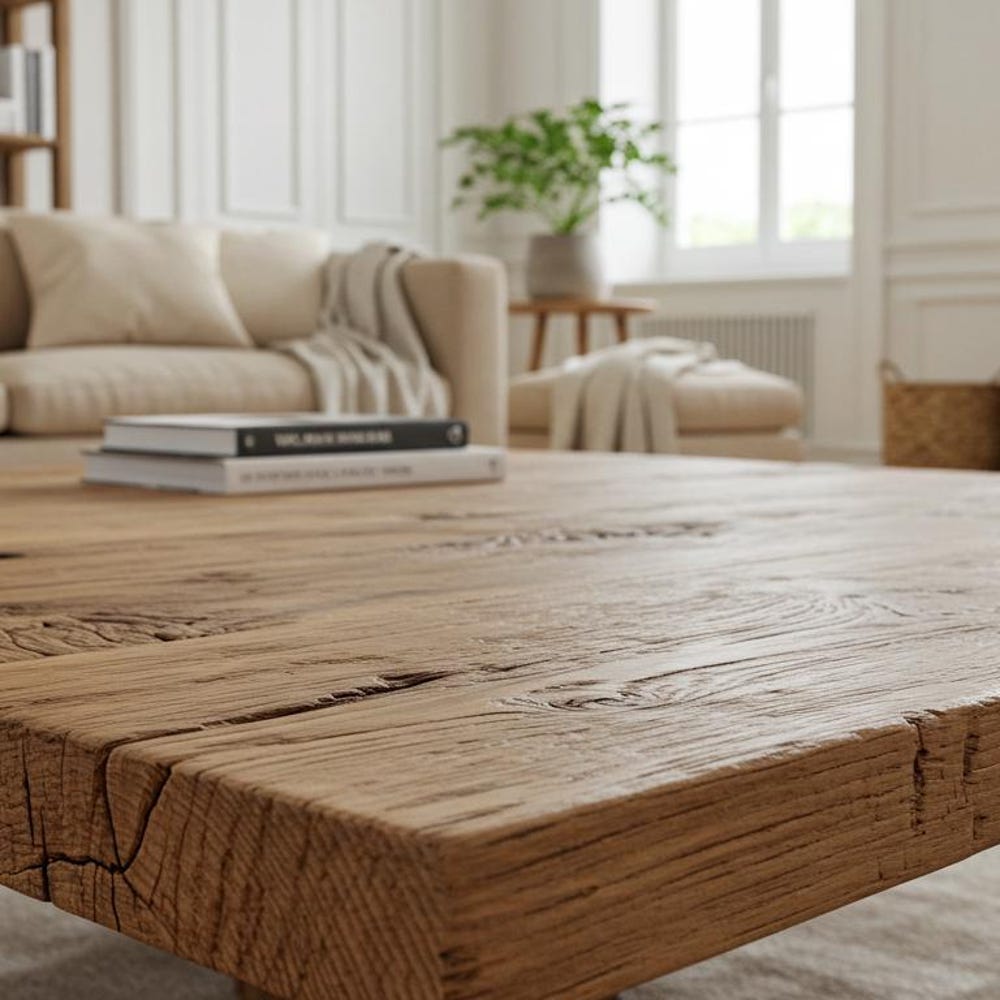 Rustic Reclaimed Wood Coffee Table, Handmade Chestnut Wood Living Room Furniture, Farmhouse Unique Design, Barnwood Coffee Table
