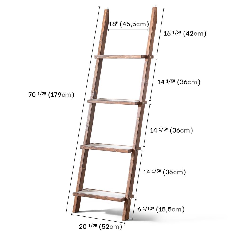 Wall Mounted Plant Ladder Shelf, Indoor Outdoor Plant Stand with 4 Planter Boxes, Solid Wood Tiered Display, Herb Garden Rack, Garden Decor
