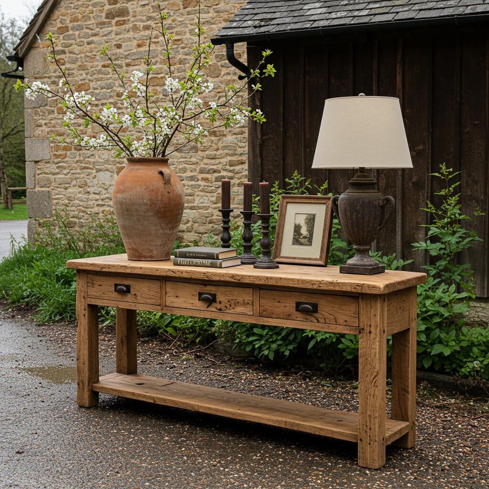 Rustic Console Table with 3 Drawers, Reclaimed Wood Entryway Console Table with Storage, Unique Farmhouse Hallway Sofa Foyer Solid Dresser
