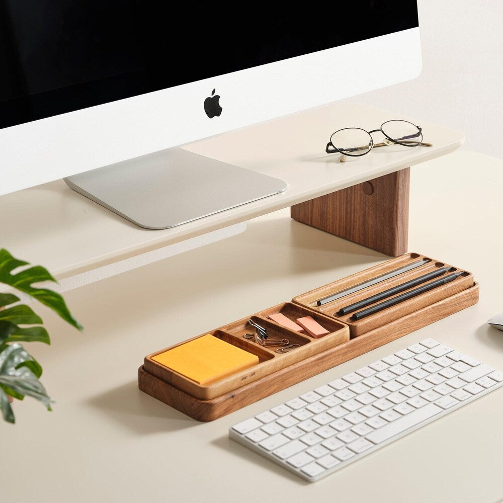 Wooden Desk Organizer Set, Wood Notes Tray, Personalizable Organizer, Minimalist Design