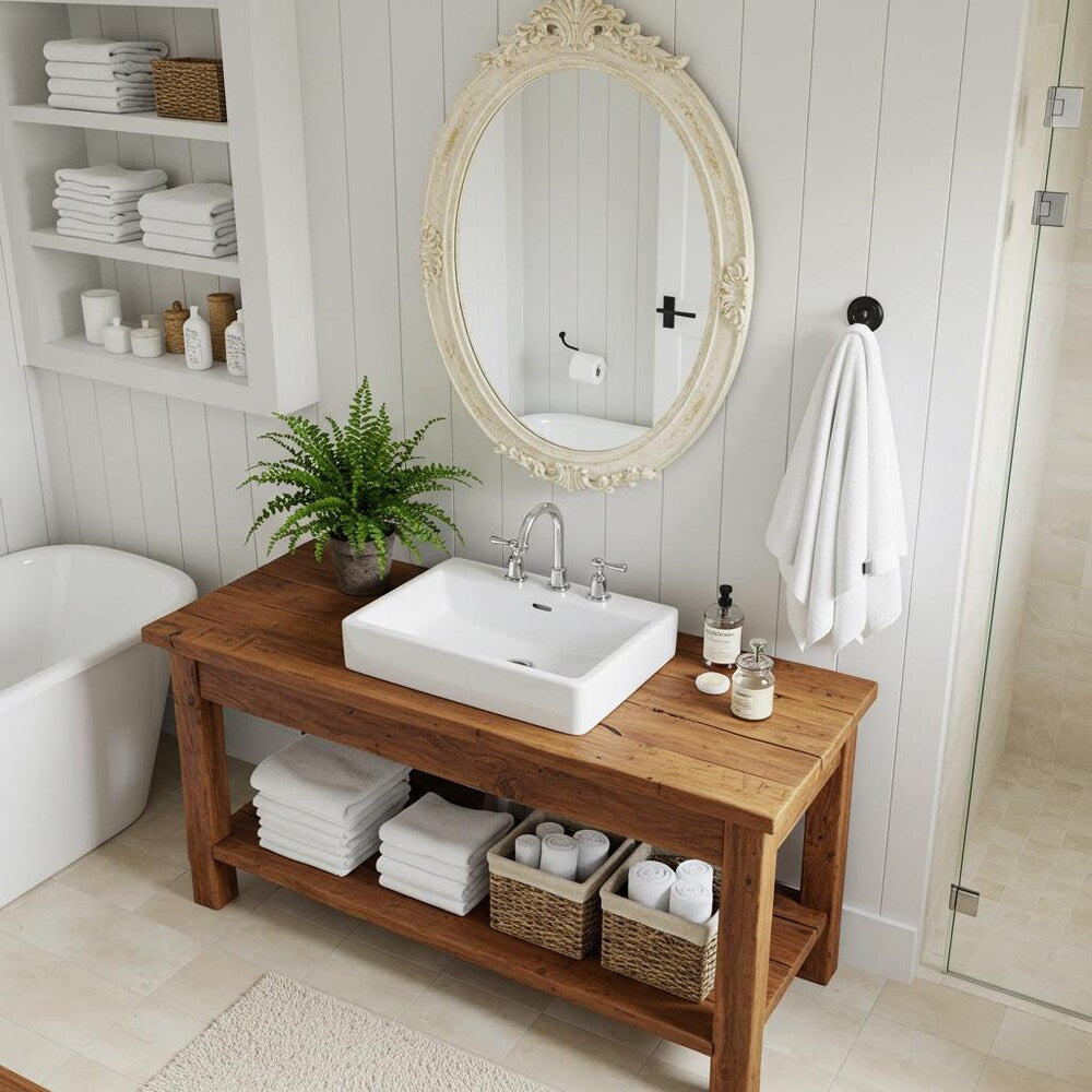 Bathroom Rustic Vanity, Reclaimed Wood Solid Bathroom Vanity, Live Edge Farmhouse Rustic Wood Decor, Counter Top Wood Table
