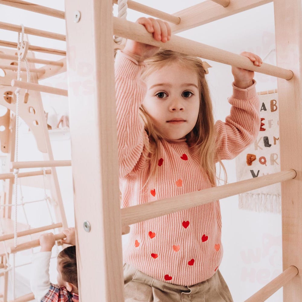 78x90" Up to 8 Years Climbing Triangle Circle Teepee Playhouse with Montessori Climber Ladder & Optional Gymnastics Waldorf Accessories