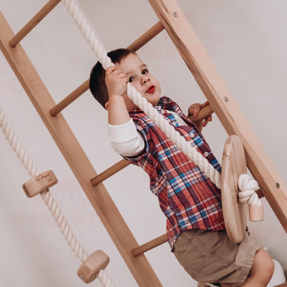 78x90" Up to 8 Years Climbing Triangle Circle Teepee Playhouse with Montessori Climber Ladder & Optional Gymnastics Waldorf Accessories