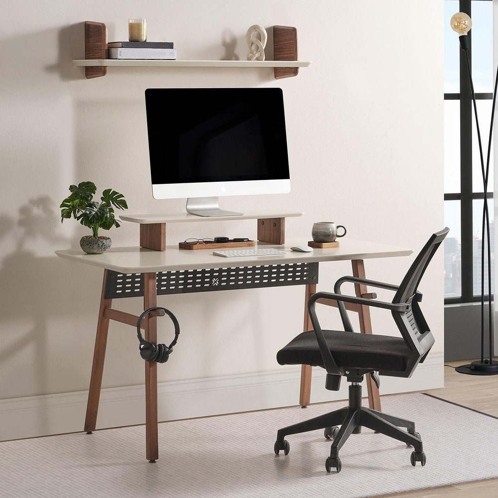 Wooden Work Desk, Wood Office Table, Minimalist Desk, Anthracite or Cream Table for Desk, Wooden Computer Desk, Personalized Gift