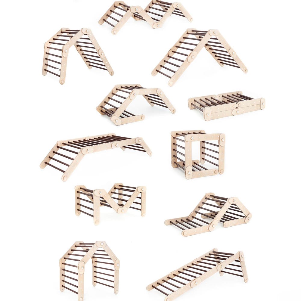 DARKWOOD CLIMBER with two darkwood ramps, wooden gymnastic complex, transformable triangle, Montessori ramps, climbing Gym.