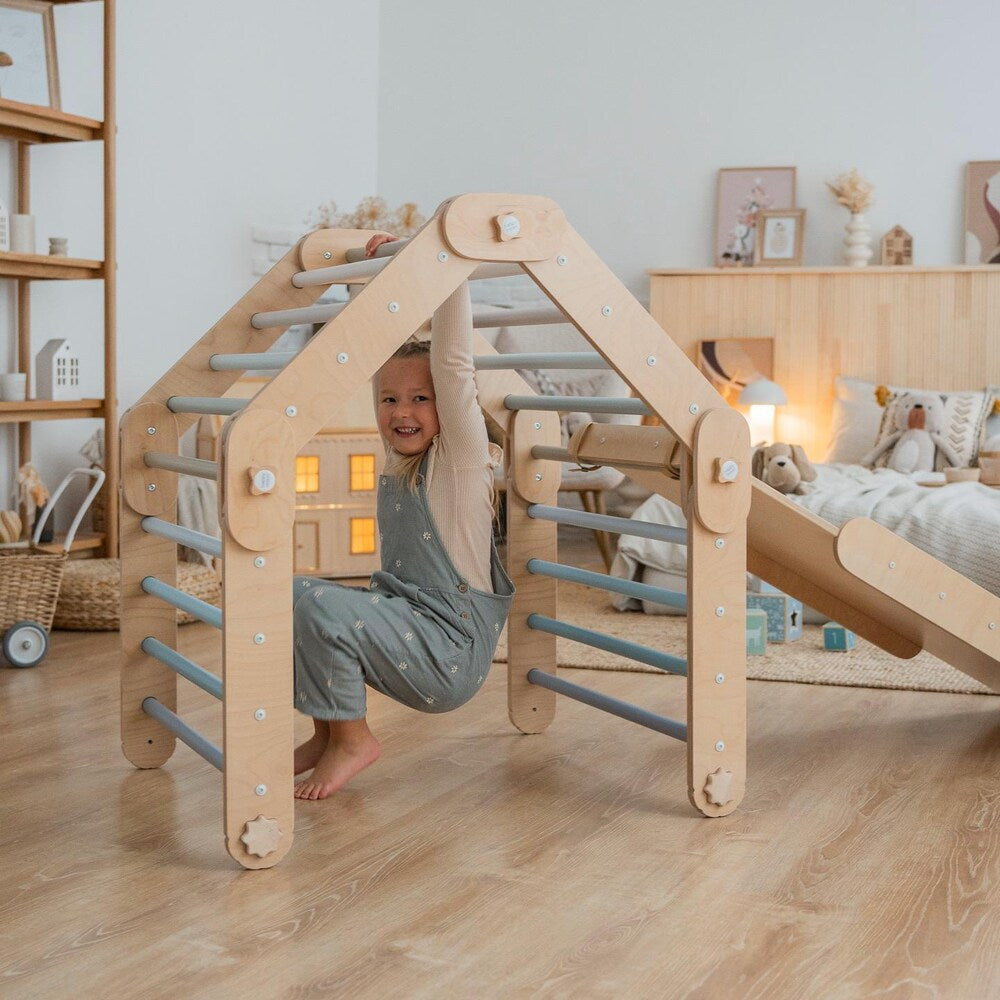 BLUE CLIMBER, modifiable triangle, Montessori, climbing, toddler triangle, climbing triangle, transformable triangle.