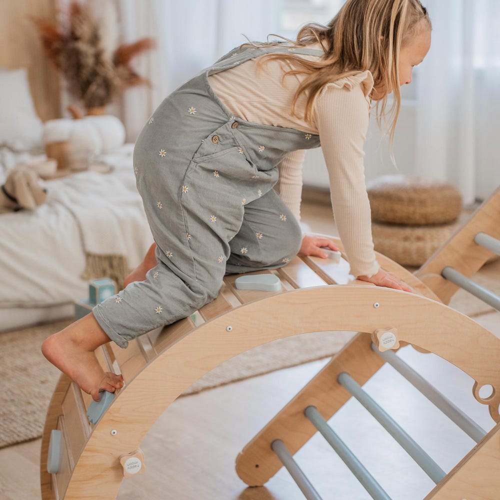 climbing arch, ramp, rocker-arch, Montessori toys, montessori furniture, rainbow rocker, wooden climbing toy for toddlers