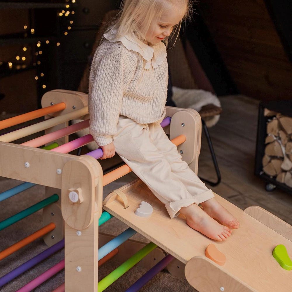 COLORED CLIMBER, with ramp, transformable triangle, happymoon, Montessori ramp, toddler triangle, climbing triangle.