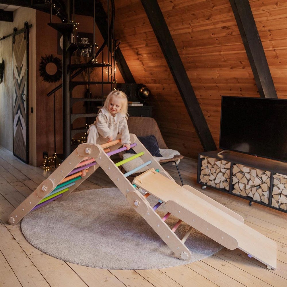 COLORED CLIMBER, with ramp, transformable triangle, happymoon, Montessori ramp, toddler triangle, climbing triangle.