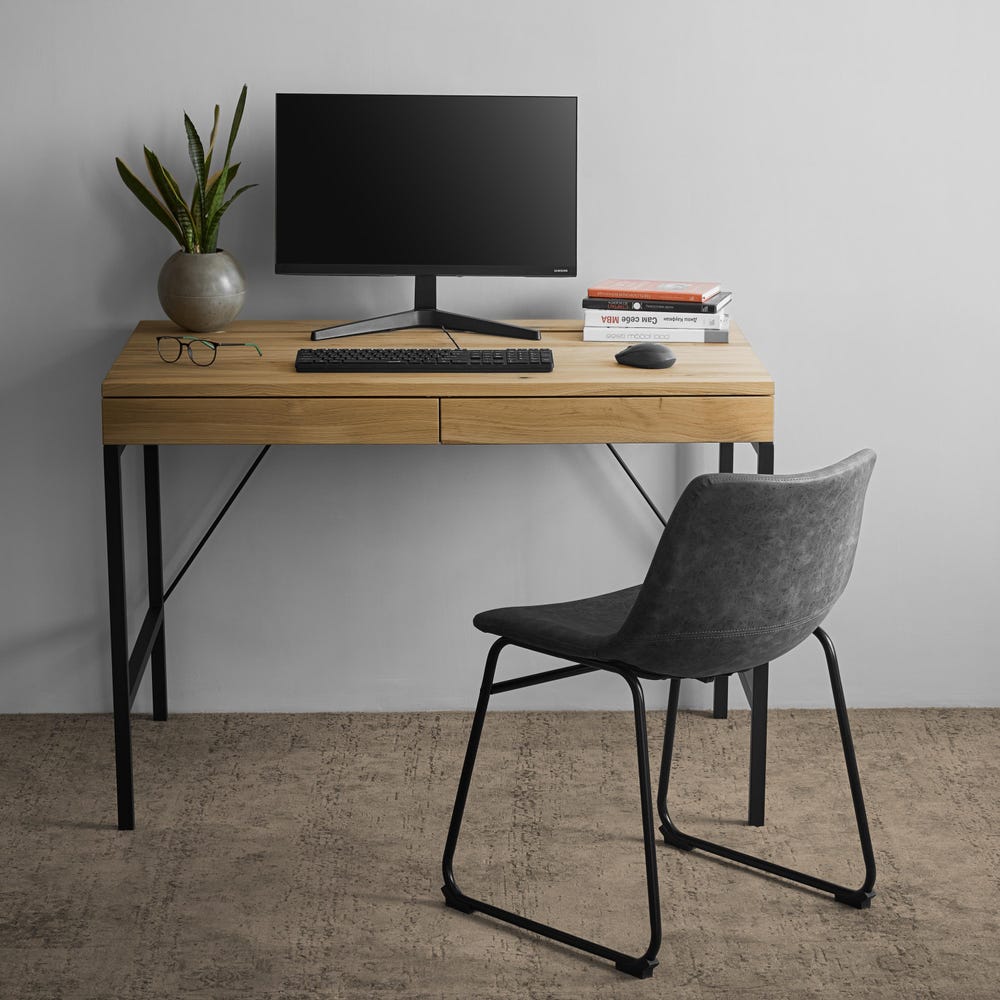 Solid Oak Table Mennen with Сontainer Oak Wooden Desk Solid Oak Scandinavian Decor Computer Desk Wood Table Writing Desk Wood Office Table