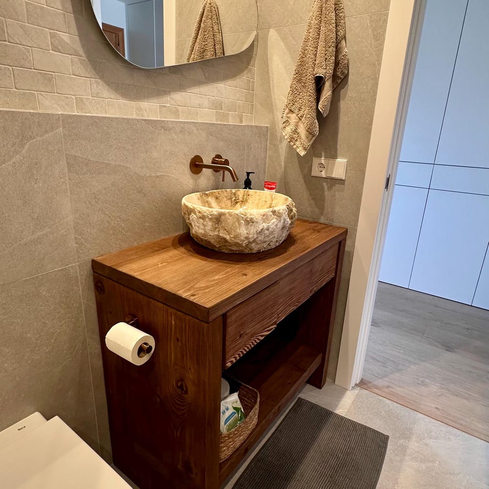 Custom Handmade Rustic Wooden Bathroom Vanity - Farmhouse Style Sink Shelf with Live Edge Reclaimed Handcrafted cabinet Wood Country Style