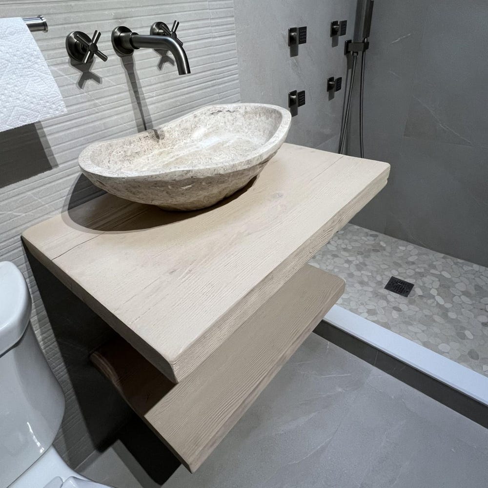 Custom Handmade Rustic Wooden Bathroom Vanity - Farmhouse Style Sink Shelf with Live Edge Reclaimed Handcrafted cabinet Wood Country Style