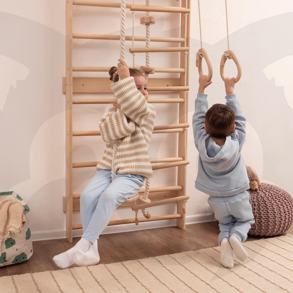 Baby Mobile Swedish Ladder with Rope Accessories: Indoor Swing, Monkey Bars, Toddler Climbing Rope&Ladder, Montessori Toddler Climbing gym
