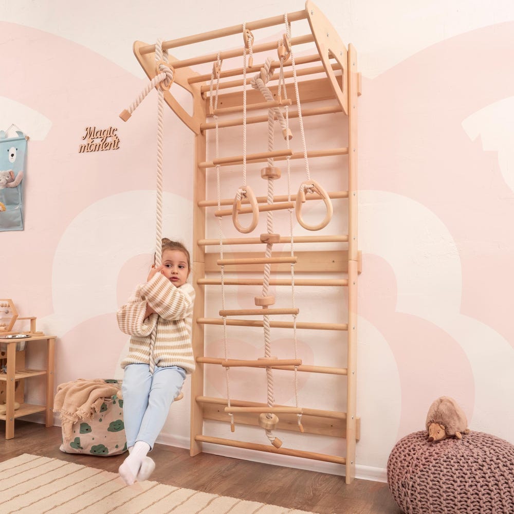 Baby Mobile Swedish Ladder with Rope Accessories: Indoor Swing, Monkey Bars, Toddler Climbing Rope&Ladder, Montessori Toddler Climbing gym