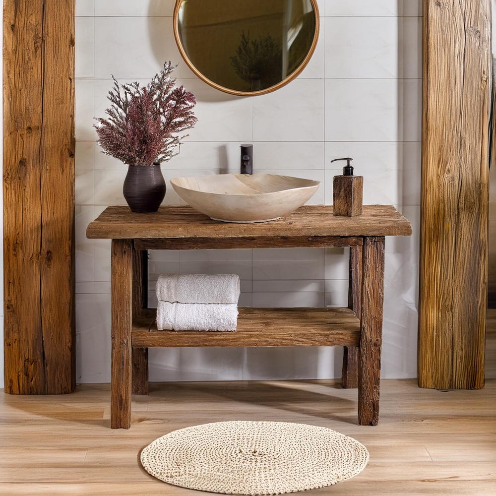 Wooden Rustic Style handmade bathroom vanity live edge solid wood cabinet sink table counter top farmhouse home decor furniture  handcrafted
