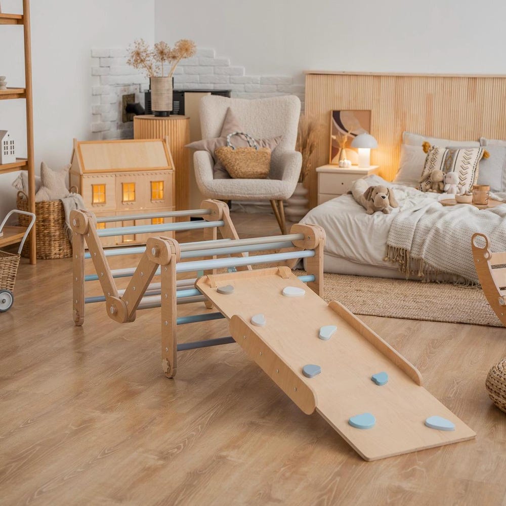 BLUE CLIMBER, with blue ramp, transformable triangle, happymoon, Montessori ramp, toddler triangle, climbing triangle