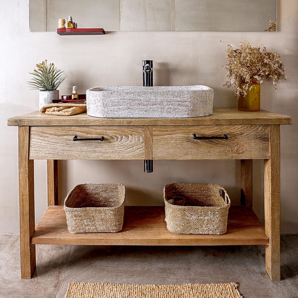 Custom Handmade Rustic Wooden Bathroom Vanity - Farmhouse Style Sink Shelf with Live Edge Reclaimed Handcrafted cabinet Wood Country Style
